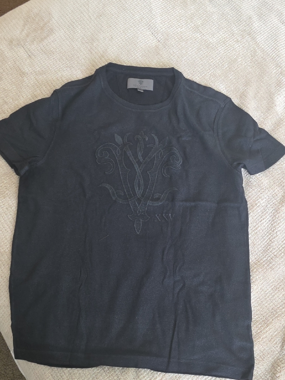 Black Short-Sleeve Crewneck Shirt with Subtle Embossed Motif